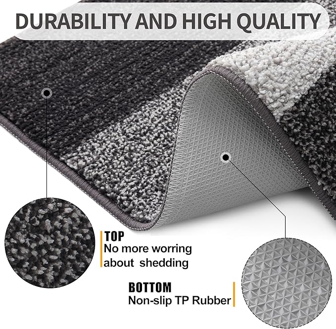 Kitinjoy Indoor Outdoor Door Mat, 59x20 Non-Slip Absorbent Dirt Trapper, Low-Profile Washable Inside Entrance Front Floor Mat, Sturdy Soft Entry Doormats for Entryway, Grey