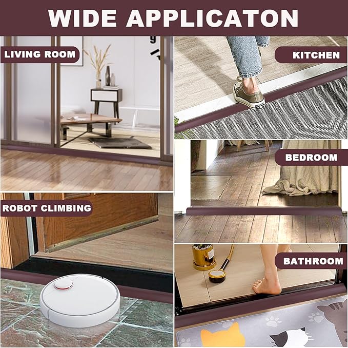 Vinyl Door Threshold Flooring Transition Strip Self Adhesive Carpet Edging Strip for Laminate Doorway Edge Threshold from 2/5" to 3/5" (Coffee, 6.6 Ft)