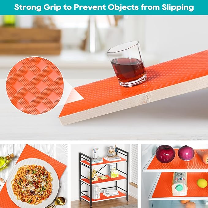 Shelf Liners for Kitchen Cabinets, Waterproof and Oil-Proof Kitchen Cupboard Liner, Refrigerator Liners and Plastic Drawer Mats EVA Non Adhesive Shelves, Fridge - Red 11.8 x 118 Inches