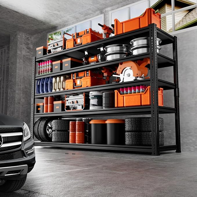 Storage Shelves Heavy Duty, 60" L x 24" W x 78" H Garage Storage Shelves Unit Loads 3700LBS, 5-tier Adjustable Metal Industrial Utility Shelf Rack for Kitchen, Laundry Room, Warehouse, Basement