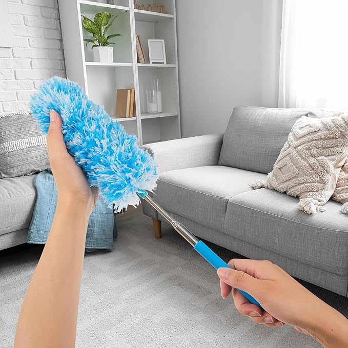 Tanlade 8 Pcs Microfiber Feather Duster for Cleaning 13-31 Inch Extendable Cobweb Dusters Ceiling Fan Duster Washable Bendable Tool for Office Car Window Furniture (Bright Color)