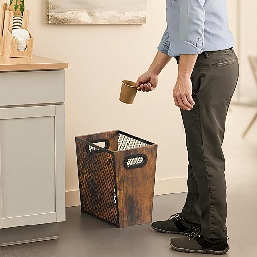 Piskyet Rustic Office Trash Can for Near Desk, 4.5 Gallon Unique Wood Bedroom Garbage Can,Vintage Wastebasket with Handle, Decorative Trash Can for Home Office,2pack 10.8" L x 7.8" W x 11.8" H