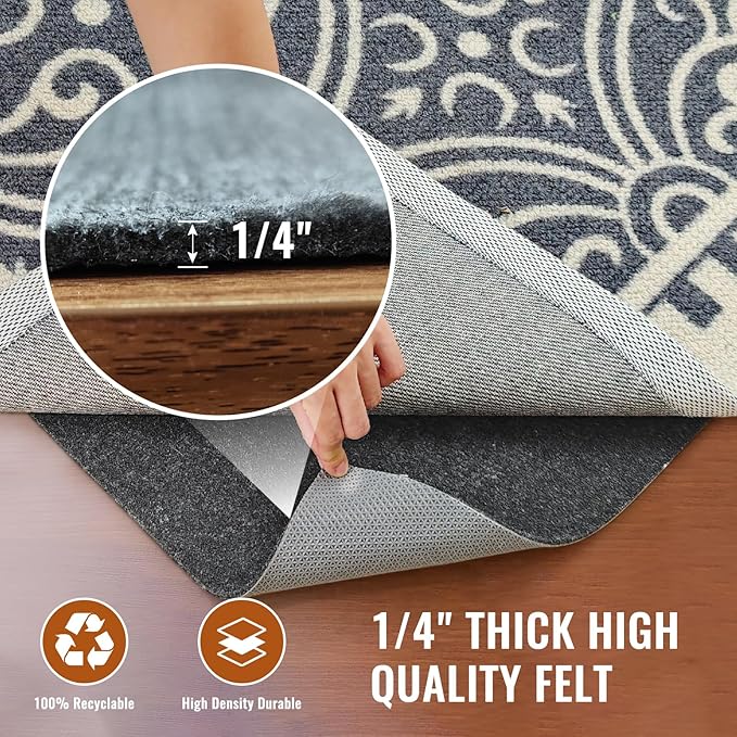 Felt Rug Pad, 8 x 10 Ft Rubber Non-Slip Rug Pad Gripper, Keep Rugs Secure and in Place, Extra Strong Under Carpet Mat Cushion - for All Floors