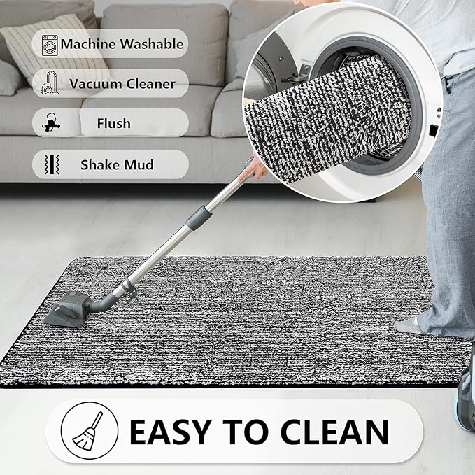 REFETONE Indoor Doormat, Front Door Mat 32"x40" Absorbent Rubber Backing Non Slip Back Door Mats, Washable Low-Profile Inside Floor Mat Door Rugs for Entryway, Resist Dirt Mud Mat for Dogs, Black