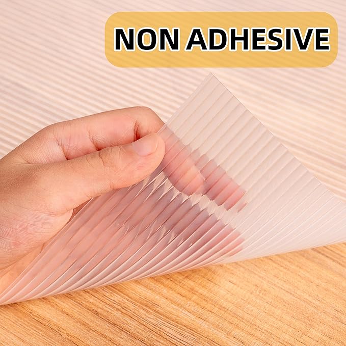 Shelf Liners for Kitchen Cabinets Non-Adhesive & Washable,Non Slip Cabinet Liners for Shelves Waterproof & Oil Proof,Clear Plastic Drawer Liner,Easy to Cut 17.5 Inches x 20 FT x 2 Rolls CP-17202