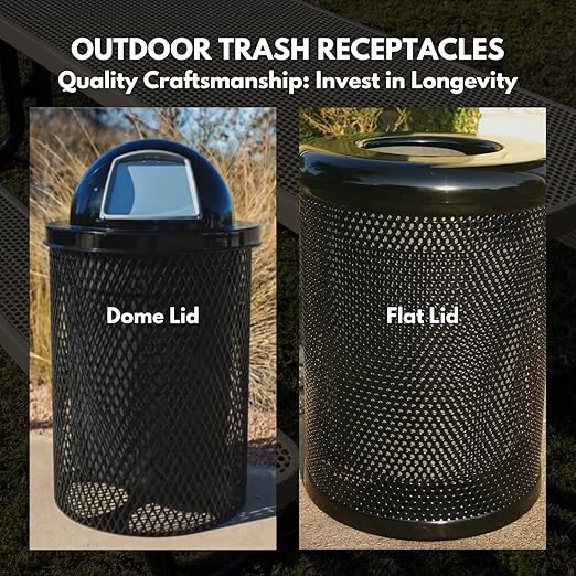 COATEDOUTDOORFURNITURE RFT-TXTPUR Heavy Duty Round Trash Receptacle with Flat Top, Liner Included, 32 Gallon, Textured Purple, Made in America