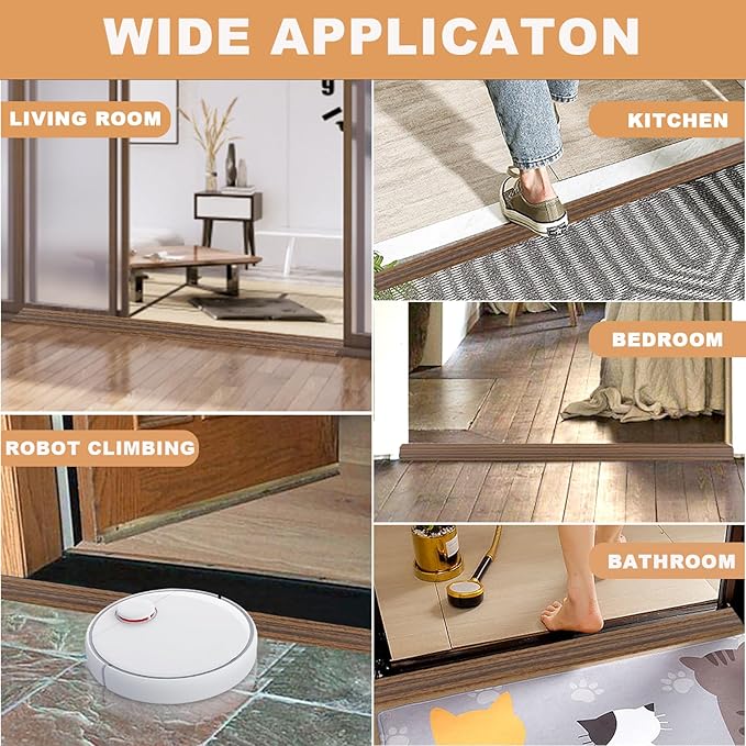 Vinyl Door Threshold Flooring Transition Strip Self Adhesive Carpet Edging Strip for Laminate Doorway Edge Threshold from 3/5" to 4/5" (Smoked Brown Wood Grain, 3.3 Ft)