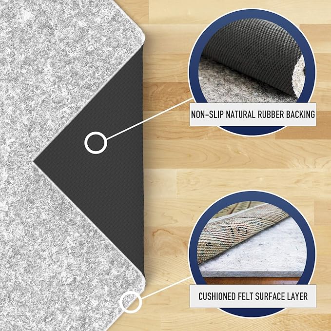 RUGPADUSA - Dual Surface - 7'6" x 9'6" - 1/4" Thick - Felt + Rubber - Non-Slip Backing Rug Pad - Safe for All Floors