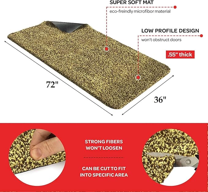 Premium Microfiber Indoor Door Mat – 36"x72" Washable Entry Mat, Non-Slip, Waterproof Backing, Super Absorbent, Low Profile Entryway Doormat for Indoor Entrance