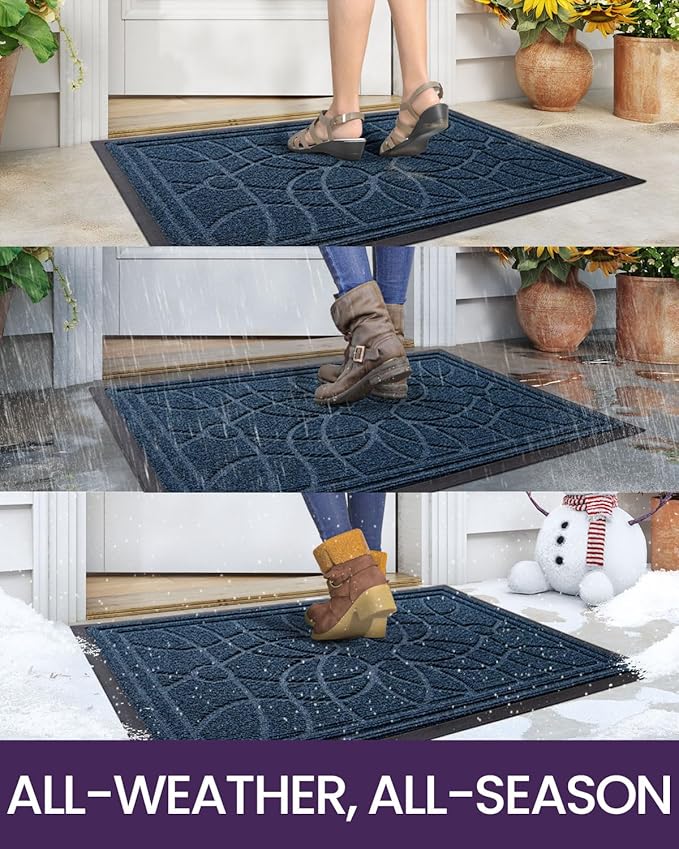 DEXI Front Door Mat Outside Entrance, Heavy Duty Non Slip Low Profile Doormat for Entryway, Trap Dirt and Moisture Welcome Mats, Easy Clean, Patio, Garage, 6x4, Blue