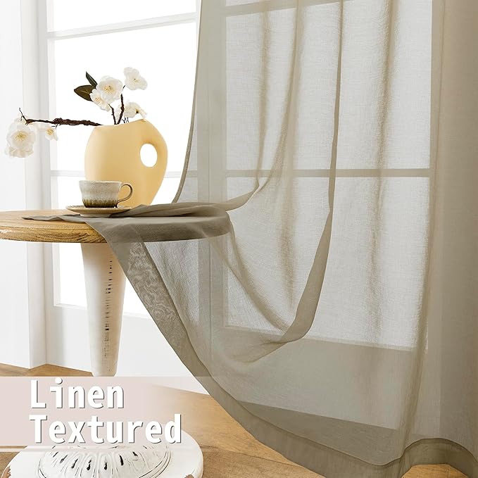 Tollpiz Small Sheer Door Curtain Closet Linen Textured Curtain Sheers Doorway Light Filtering Voile French Doors Rod Pocket Curtains Patio Glass Door, 25 x 40 inches Long, Taos Taupe, Set of 1 Panel