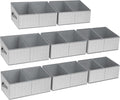 DIMJ Storage Baskets for Shelves 8 Packs - Large Trapezoid Closet Organizer Bins with Handles and Divider, Foldable Clothes Containers Box for Shelf, Towel, Book, Toy, Purse, Grey