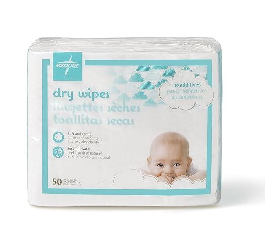 Medline Ultrasoft Disposable Dry Cleansing Cloths, Fragrance-Free, 10 x 13 inches, 50 per Bag, One Bag