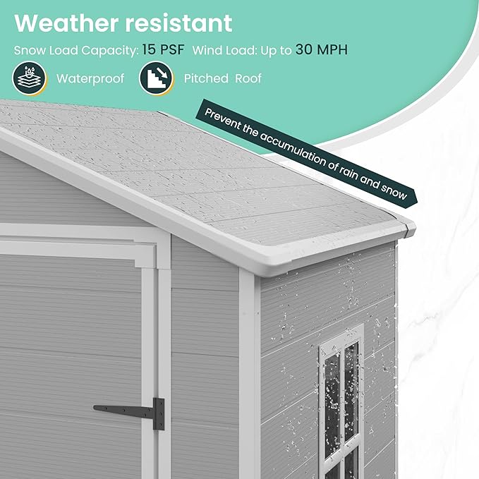 UDPATIO Outdoor Resin Storage Shed 6x4.5 FT, Plastic Garden Shed for Bike, Garbage Can, Tool, Outside Sheds with Lockable Door for Backyard, Patio, Lawn, Grey & White