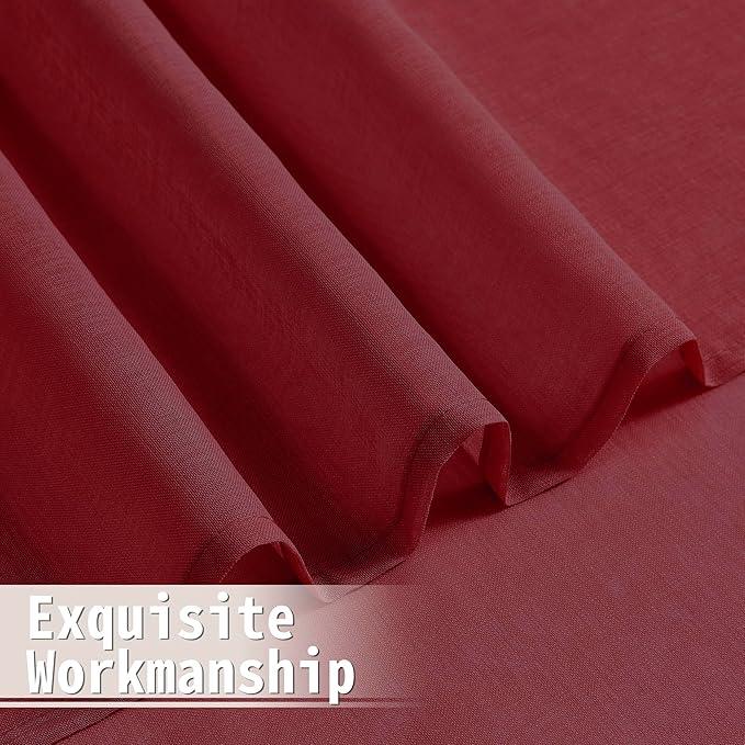 Tollpiz Short Sheer Door Curtains Closet Linen Textured Curtains Sheer Doorway Light Filtering Voile Patio Glass Door Rod Pocket Curtain French Door, 54 x 40 inches Long, Burgundy Red, Set of 1 Panel
