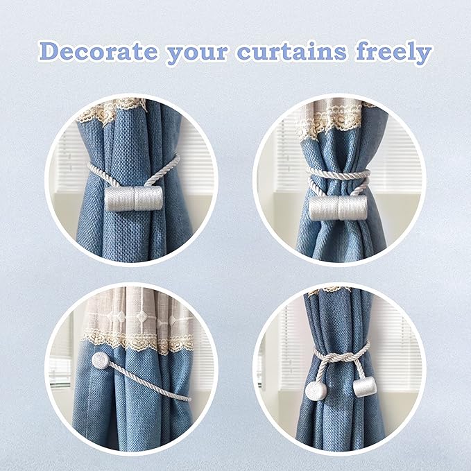 Hion Magnetic Curtain Tiebacks Dark Brown 2pcs, Curtain Tiebacks Buckles Holdbacks Holders Hooks Clip for Home Bedroom Office Decorative Curtain