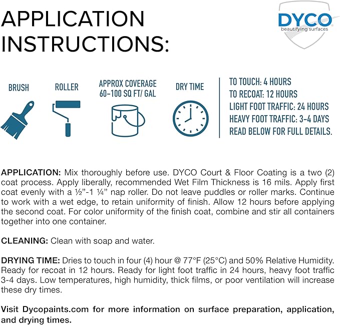 DYCO Court & Floor Anti-Slip Coating - Slip-Resistant Pavement, Cement & Concrete Paint for Pickleball, Tennis & Basketball Courts, Exceeds ADA Standards for Safety Areas (Black, 1 Gallon)
