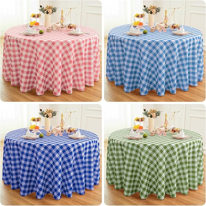 Waterproof Plaid Tablecloth Fabric - Round 70 Inch Classic Gingham Checker Table Cloth for Indoor/Outdoor Use - Buffalo Table Cover for Picnics, BBQs, and Parties