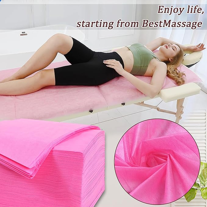 600 Pcs Disposable Bed Sheets 31" x 71" Massage Table Sheets Non Woven Fabric SPA Bed Cover Breathable for Massage Beauty Tattoos (600 Pcs Pink)