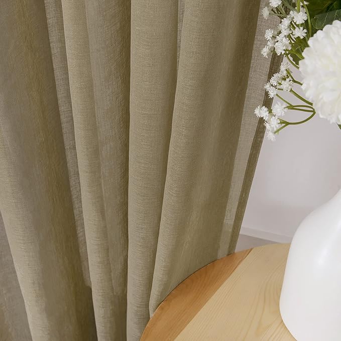 Tollpiz Sheer Curtain Linen Textured Bedroom Curtains Sheer Light Filtering Rod Pocket Voile Curtain for Living Room, 54 x 95 inches Long, Taos Taupe, Set of 2 Panels
