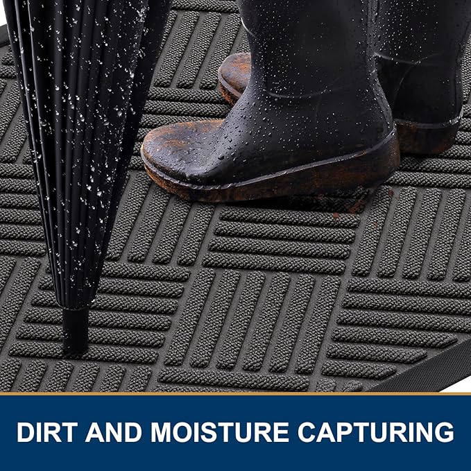 Smiry Front Door Mat Outside Entrance, Heavy Duty Outdoor Indoor Natural Rubber Doormat, Non Slip, Trap Dirt and Moisture, Easy Clean, Low Profile Patio Porch Entryway Mat, 29.5x17, Grey