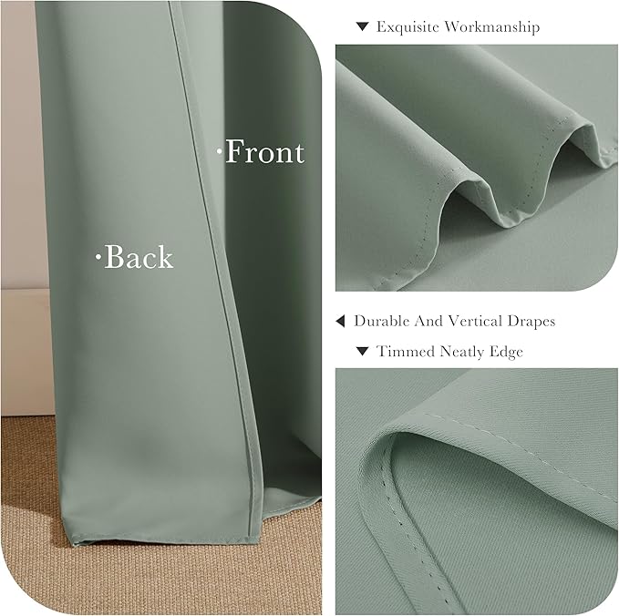 PONY DANCE Sage Green Small Curtains for Kitchen - Blackout Thermal Insulating Curtain for Bedroom Bathroom with Grommet Top, Light Green Drapes for Bedroom, Wide 42 x Long 40 inches, Set of 2