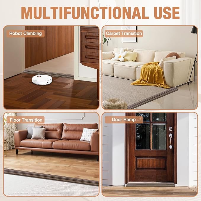 Floor Transition Strip Self Adhesive Vinyl Door Threshold for Doorways Carpet Edging Trim Overlap Edge Reducer for Laminate Floor, Carpet, Tile (Smoked Brown Wood Grain, 1/5" to 2/5", 3.3Ft)