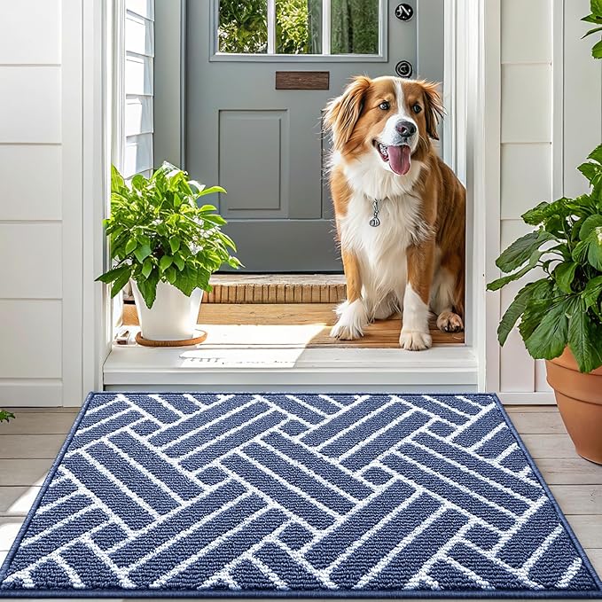 OLANLY Large Indoor Door Mat, 59x35 Inch, Dirt Resistant and Absorbent, Non-Slip Rubber Backing Floor Mats, Easy Clean Low-Profile Doormat for Entryway, Front Door, and Inside Entrance, Navy