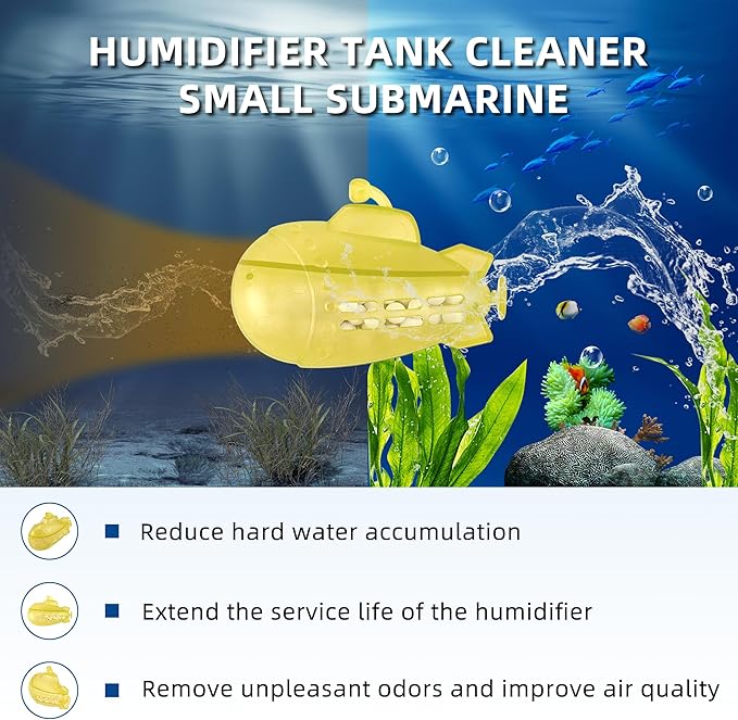 AMI PARTS Humidifier Tank Cleaner Small Submarine 18 pcs for Most Humidifier and Fish Tank,Purifies Water,Softens Hard Water(Yellow Universal Humidifier Filters)