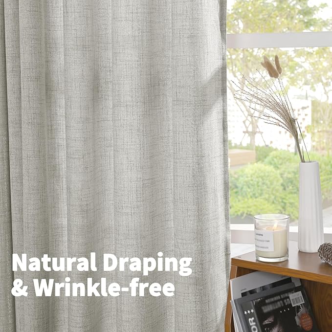 YoungsTex Light Grey Linen Curtains 40 Inches Long for Kitchen Cafe Window, Short Length Semi Sheer Drapes Back Tab Rod Pocket Light Filtering for Bathroom Bedroom, 2 Panels, 42 X 40 Inch