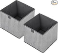 Storage Baskets, 11.8-Inch Woven Fabric Bins, Storage Cubes with Reinforced Handles, Organizer Bins for Closet Shelves, Foldable, for Toys, Clothes, Natural Beige (2PCS/Grey-11.8*11.8*11.8inch)