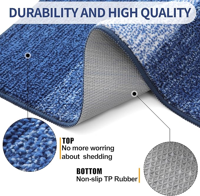 Kitinjoy Indoor Outdoor Door Mat, 71x24 Non-Slip Absorbent Dirt Trapper, Low-Profile Washable Inside Entrance Front Floor Mat, Sturdy Soft Entry Doormats for Entryway, Navy Blue