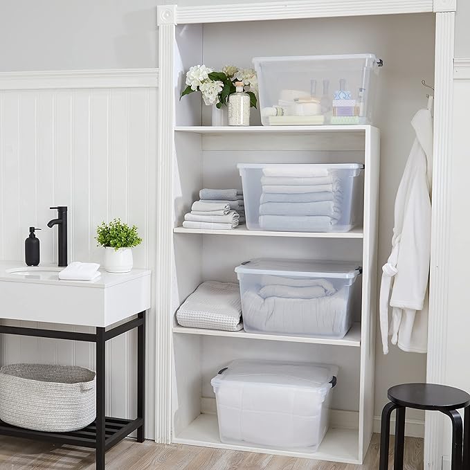 Rubbermaid Cleverstore 74 Qt Clear Storage Bins with Lids, 4-Pack, Stackable, BPA-Free, Made in USA