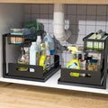 bukfen Under Sink Organizer, Pull Out Cabinet Organizer 2-Tier Slide Out Sliding Shelf Under Cabinet Storage Multi-Use for Under Kitchen Bathroom Sink Organizers and Storage ，2 Pack