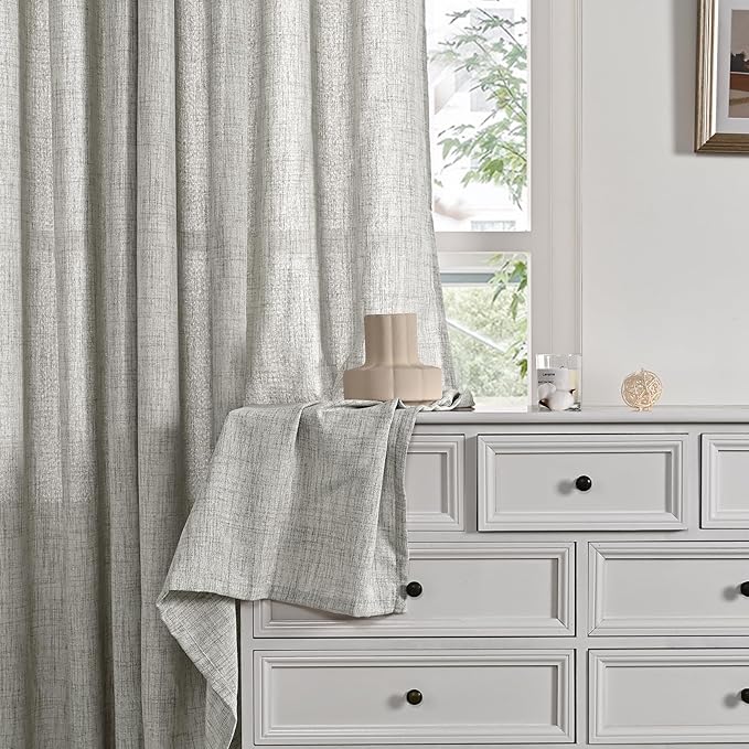 YoungsTex Dark Grey Light Filtering Curtains 84 Inch Length, Linen Drapes Semi Sheer with Rod Pocket Back Tabe for Living Room Bedroom Office Farmhouse Privacy, 52 X 84 Inch, 2 Panels