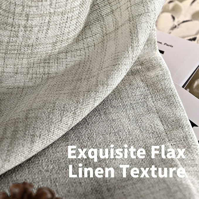YoungsTex Dark Grey Linen Curtains 45 Inch Length for Short Window, Semi Sheer Drapes with Back Tab Rod Pocket Light Filtering for Kitchen Bathroom Bedroom, 2 Panels, 42 X 45 Inch
