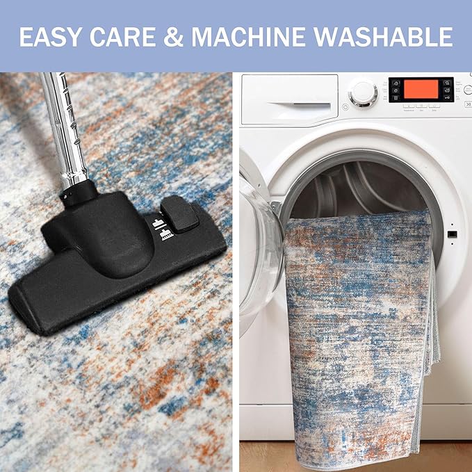 IOHOUZE Abstract Runner Rug 2x7 Ft Washable Runners for Hallways, Non Slip Kitchen Runner Printed Faux Wool Entryway Runners Indoor, Modern Abstract Floor Carpet for Hall Kitchen Bedroom, Blue Rust