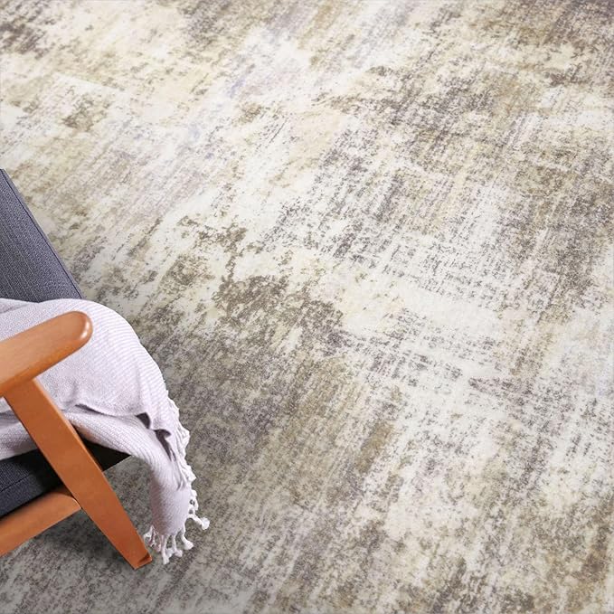 IOHOUZE Abstract Runner Rug 2x7 Ft Washable Runners for Hallways, Non Slip Kitchen Runner Printed Faux Wool Entryway Runners Indoor, Modern Abstract Floor Carpet for Hall Kitchen Bedroom, Beige Brown