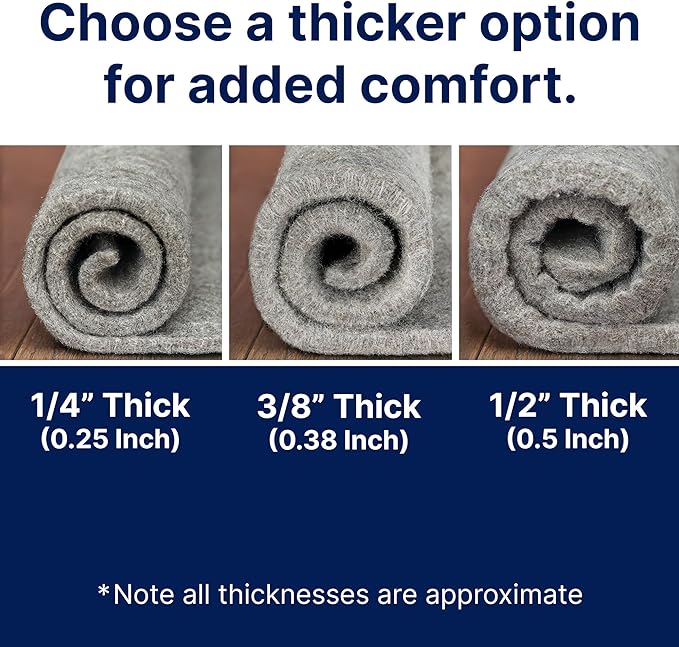 RUGPADUSA - Eco-Plush - 12'x15' - 3/8" Thick - 100% Felt - Extra Cushioned Rug Pad - Available in 3 Thicknesses, Many Custom Sizes