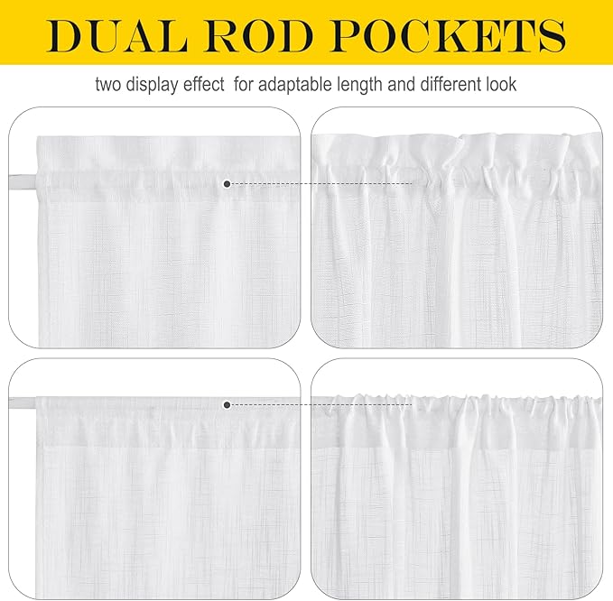 NICETOWN Front Sheer Door Sheer Curtain, Privacy Semitransparent Voile French Door Curtain with Top and Bottom Rod Pocket, Tieback Included, W52 inches x L40 inches, 1 Panel, White