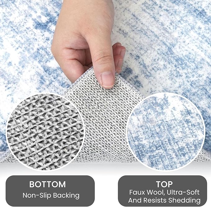IOHOUZE Small Abstract Area Rug 2x3 Ft Entryway Rugs Washable Door Mat Indoor Entrance, Rubber Backed Throw Rugs, Printed Non Slip Floor Carpet for Foyer Front Door Sink, Light Blue White