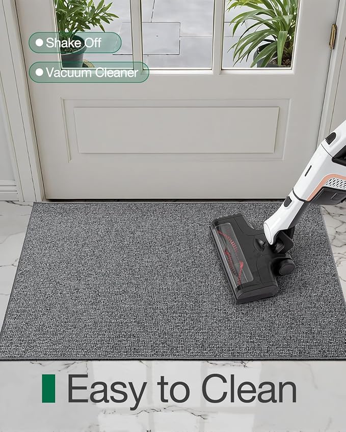LUMI Indoor Door Mat 17"x30", Ultra Thin Low Profile Non-Slip Doormat for Home Entrance, Absorbent & Stain-Resistant Welcome Mats, Washable Entryway Mat for Front Door, Patio, Porch, Grey