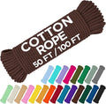 TECEUM Cotton Rope 3/16” (5 mm) – 100 FT – Strong All-Purpose Braided Rope – Natural Cotton – for Crafting, Сamping, Clothes Line, DIY, Indoor & Outdoor Use – Brown