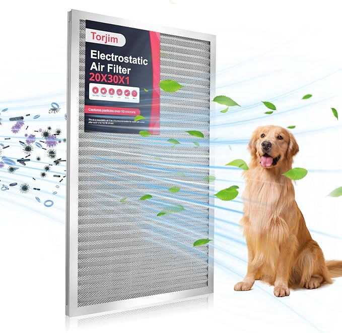 Torjim 20x30x1 Air Filter-MERV8, Washable & Reusable Electrostatic Air Filter, AC/HVAC Furnace Filter, Permanent Air Filter, Breathe Fresher, Easy Install