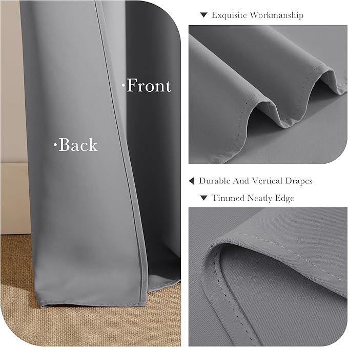 PONY DANCE Blackout Curtains for Bedroom - Noise Reductiong Window Drapes Room Darkening Curtains for Living Room/Dorways, 2 Panels, 55 x 80 inch, Sliver Grey