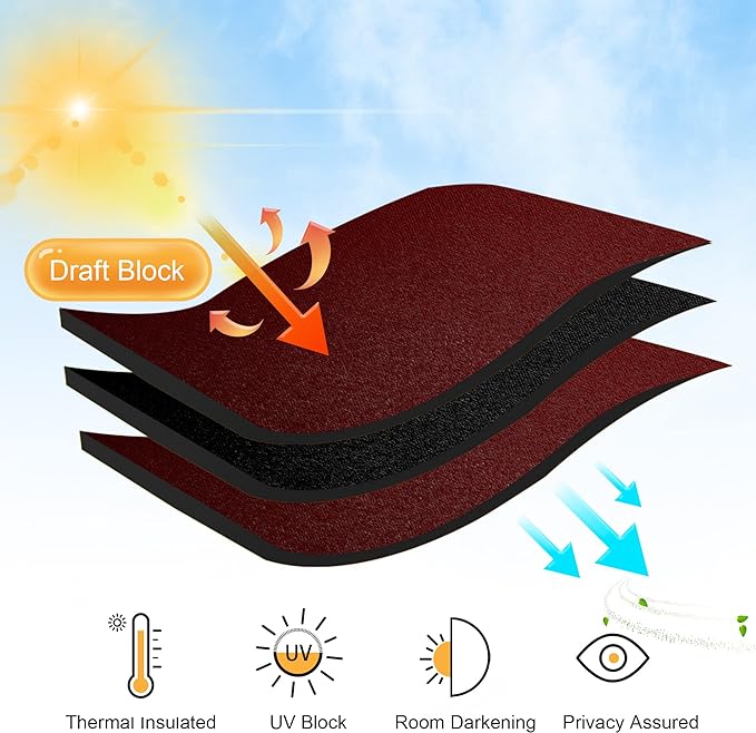 RYB HOME Small Window Curtains - Room Darkening Windows Coverings Light Block Energy Efficiency Solid Drapes for Bedroom Kitchen Dining Kids Nursery Cafe, W 42 x L 45, Burgundy Red, 2 Panels