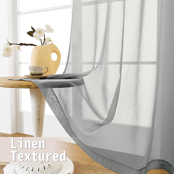 Tollpiz Sheer Door Curtains Closet Linen Textured Curtain Sheers Doorway Light Filtering Voile French Door Rod Pocket Curtains Patio Glass Door, 54 x 63 inches Long, Silver Grey, Set of 1 Panel