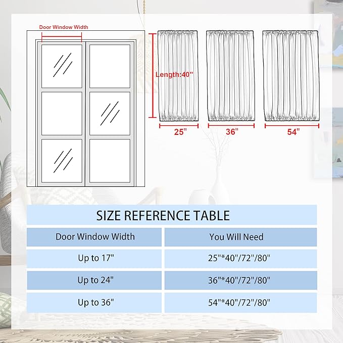 DWCN French Door Curtains – Rod Pocket Thermal Blackout Curtain for Doors with Glass Window, Christmas, Kitchen and Patio Doors for Privacy, 25 X 40 Inches Long, 1 Curtain Panel with Tieback, Red