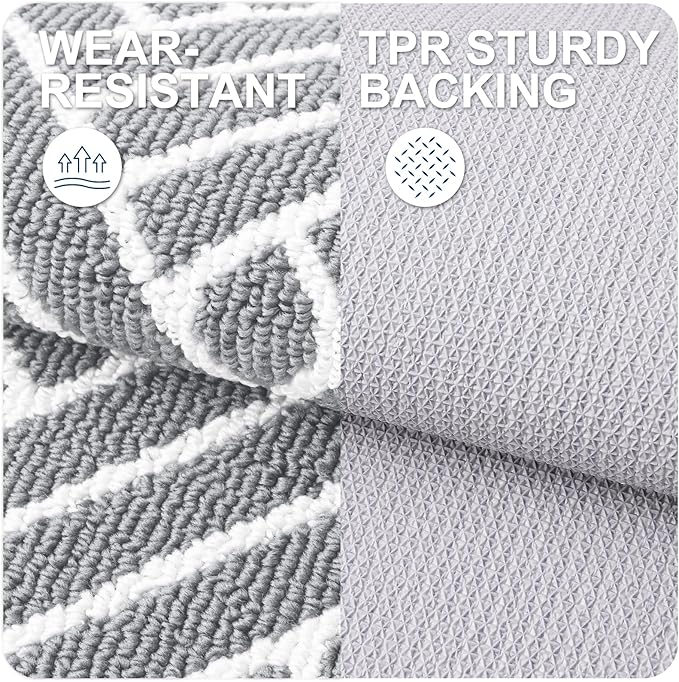 OLANLY Large Indoor Door Mat, 59x35 Inch, Dirt Resistant and Absorbent, Non-Slip Rubber Backing Floor Mats, Easy Clean Low-Profile Doormat for Entryway, Front Door, and Inside Entrance, Light Grey
