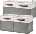 Temary Cube Storage Bins 4 Pack Storage Cubes 11×11 Fabric Storage Bins Foldable Cube Storage Baskets with Handles, Collapsible Storage Basket for Shelf (White & Grey, 11 x 11 x 11)